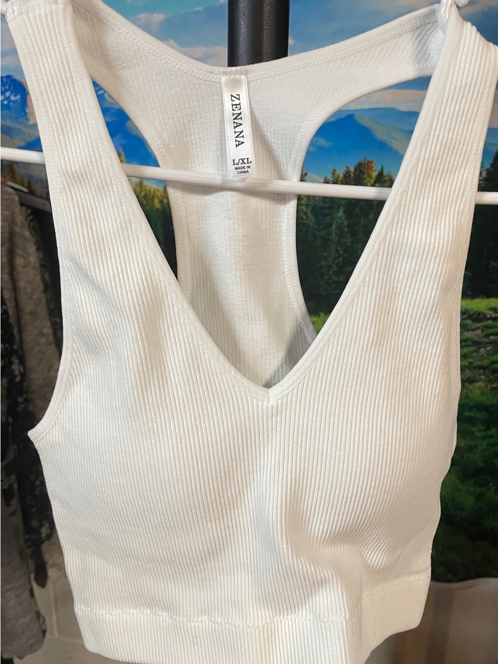 Zenana Outfitters White Ribbed V-Neck Racerback Bralette